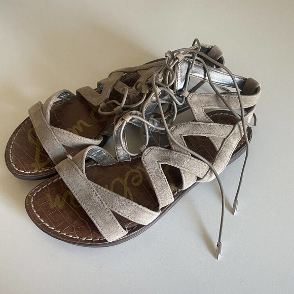 Sam Edelman GEMMA Sandal Caged Gray Suede Gladiator Strappy Flat Open 5.5 - Picture 4 of 7